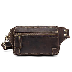 Cool Dark Brown Leather Mens Fanny Pack Waist Bag Hip Pack Belt Bags Bumbags for Men - imessengerbags