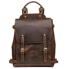 Black Fashion Mens Leather 15-inch Computer Backpack Brown Satchel Backpack School Backpacks for men - imessengerbags