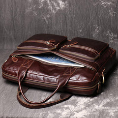 Brown Oiled Leather Men's Brown Professional Briefcase 15‘’ Laptop Handbag Business Bag For Men