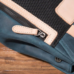 Cool Mens Blue Leather Backpack School Backpack Leather Laptop Backpack for Men