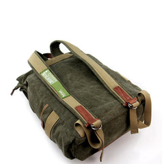 Army Green Canvas Leather Mens Large Backpack School Backpack Green Canvas Travel Backpack For Men