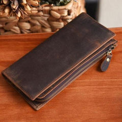 Handmade Leather Mens Cool Long Leather Wallet Cards Clutch Wallet for Men