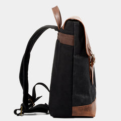 Waxed Canvas Leather Mens 14'' Waterproof Black School Backpack Green Travel Backpack for Men - imessengerbags