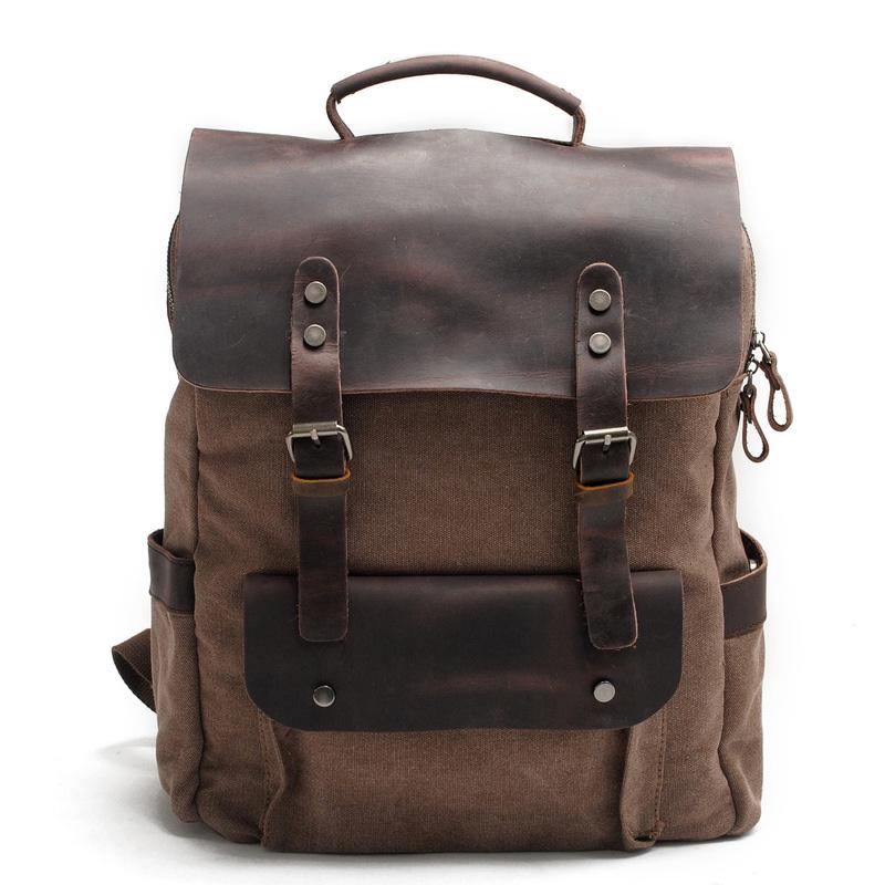 Cool Canvas Leather Mens 15'' College Gray Computer Backpack Travel Backpack for Men - imessengerbags