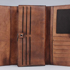 Handmade Leather Mens Cool Long Leather Wallet Trifold Clutch Wallet for Men - imessengerbags
