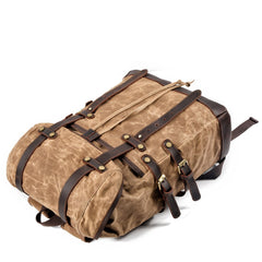 Waxed Canvas Leather Mens 15‘’ Computer Backpack Black Hiking Backpack Travel Backpack for Men - imessengerbags
