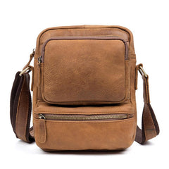 Cool Khaki Leather 10 inches Vertical Side Bag Messenger Bag Tan Courier Bag for Men - imessengerbags