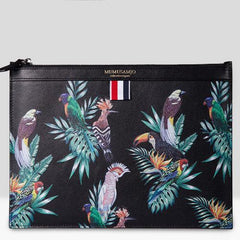 Handmade Leather Mens Clutch Birds Cool Slim Wallet Zipper Clutch Wristlet Wallet for Men