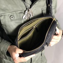 Black Cool Leather Men Fanny Pack Waist Bag Hip Pack Chest Bag Coffee Belt Bag Bumbag for Men