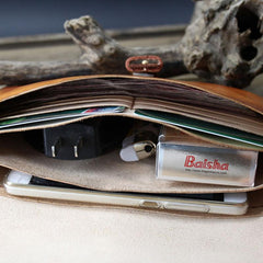 Handmade Leather Mens Brown Bifold Long Wallet Vintage Cool Clutch Wallet for Men