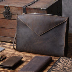 Handmade Leather Mens Clutch Cool Slim BagZipper Clutch Wristlet Wallet for Men - imessengerbags