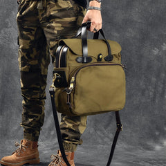 Canvas Leather Mens Khaki Briefcase 15'' Side Bag Messenger Bag Shoulder Bag For Men - imessengerbags
