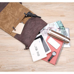 Waxed Canvas Mens Womens 14'' Travel Backpack Roll Up Backpack School Backpack for Men - imessengerbags