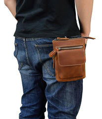 Casual Brown Leather Mini Messenger Bag Men's Belt Pouch Belt Bag Waist Pouch For Men