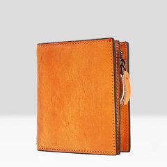 Handmade Mens Cool billfold Leather Wallet Men Small Zipper Wallets Bifold for Men - imessengerbags