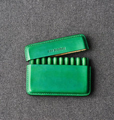 Handmade Green Leather Slim Mens 10pcs Cigarette Holder Case Cool Custom Cigarette Case for Men - imessengerbags