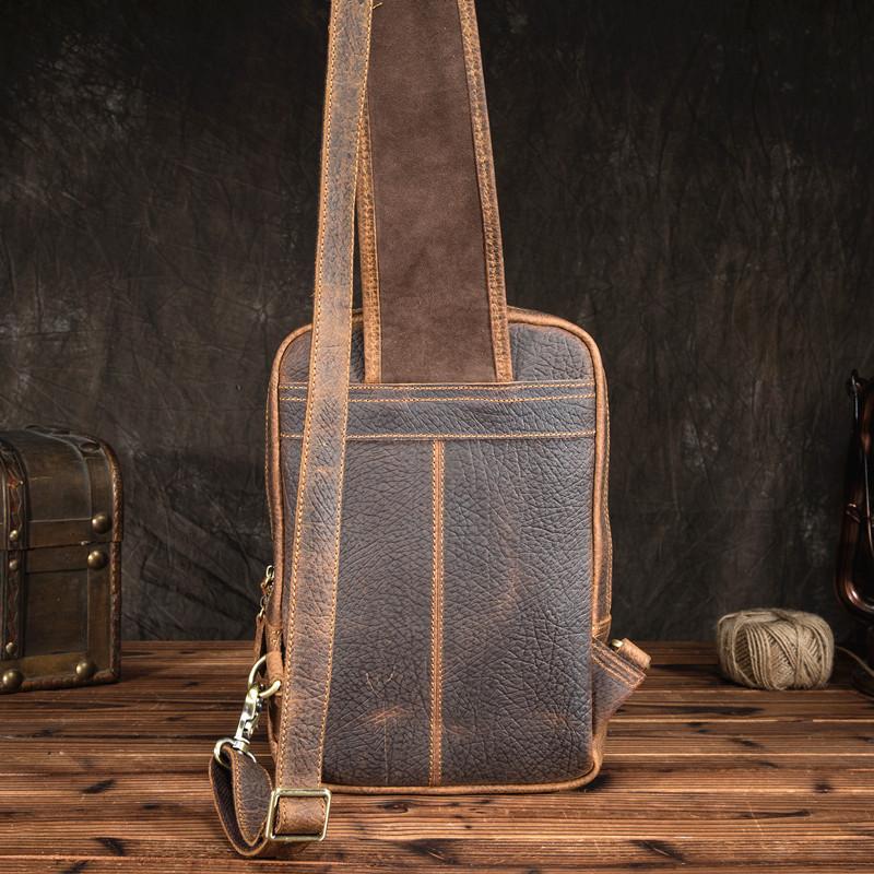 Crazy Horse Leather Sling Bag Vintage Leather Chest Bag Mens Crossbody Bag