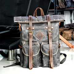 Brown Waxed Canvas Mens Waterproof Large 15'' Hiking Backpack Travel Backpack Computer Backpack for Men - imessengerbags