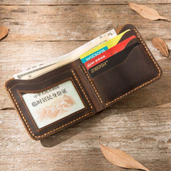 Cool Leather Mens Coffee Slim Small Wallet Bifold Vintage billfold Wallet for Men - imessengerbags