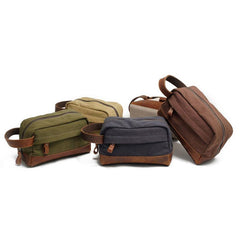 Cool Canvas Leather Mens Zipper Wristlet Bags Vintage Clutch Zipper Bags for Men