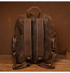 Dark Brown Mens Leather 15-inch Computer Backpacks Fashion Travel Backpacks School Backpacks for men