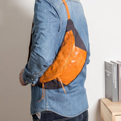 Canvas Leather Mens Sling Bag Dark Gray Chest Bag One Shoulder Backpack for Men - imessengerbags