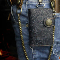 Handmade Leather Floral Mens Cool Key Wallet Wallet Card Holder Small Card Keychain Wallets for Men - imessengerbags