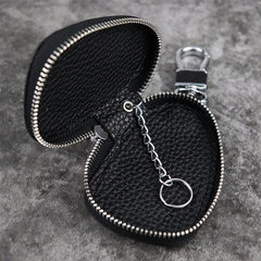 Black Leather Men's Key Wallet Zipper Car Key Case Car Holder For Men - imessengerbags
