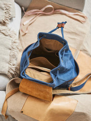 Canvas Leather Mens Womens Backpack Travel Backpack Blue Satchel Rucksack Canvas School Backpack for Men Women