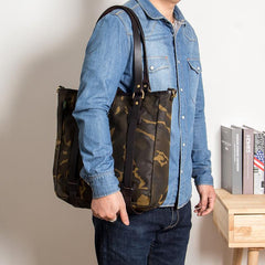 Waxed Canvas Mens Womens Handbag 14'' Tote Bag Camouflage Shoulder Bag Tote Purse For Men - imessengerbags