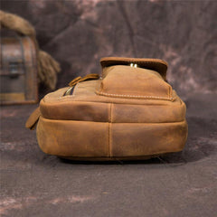 Retro Brown Leather Chest Bag Sling Bag Crossbody Sling Bag Hiking Sling Bag For Men - imessengerbags