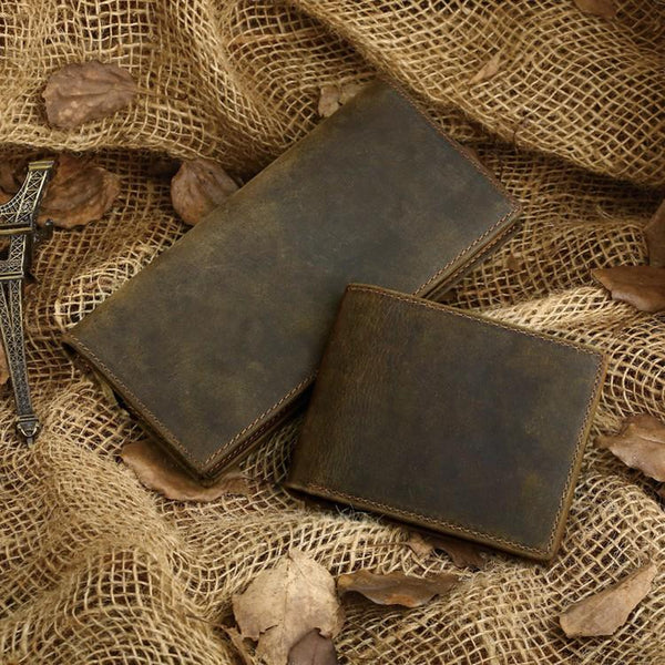 Slim Vintage MENS Leather Bifold Wallet Long and Small Wallet billfold Wallet for MEN - imessengerbags