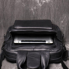 Black Leather Mens Laptop Work Bag Handbag Vertical Briefcase Shoulder Bags Black Business Bags For Men