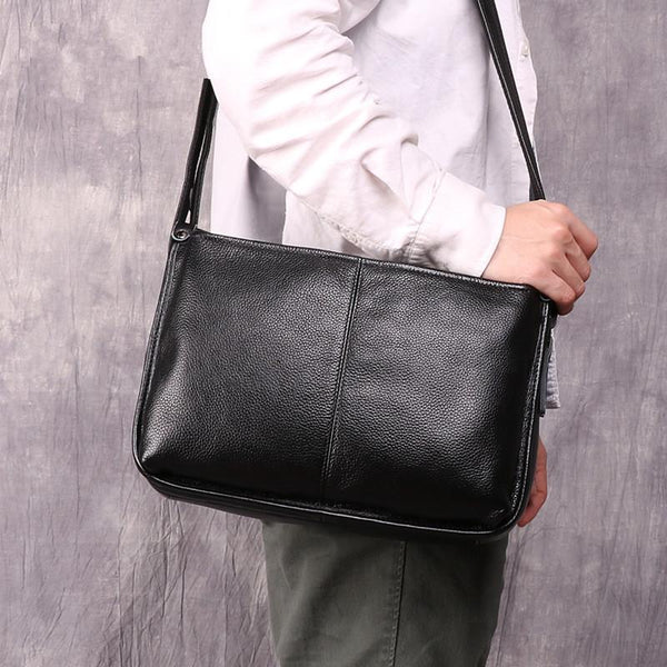 Casual Fashion Black Leather Men's Side Bag Courier Bag Black Vertical Messenger Bag For Men