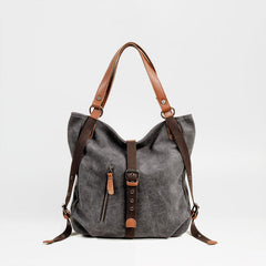 Casual Canvas Leather Womens Mens Gray Tote Bag Shoulder Bag Khaki Tote Purse For Women - imessengerbags