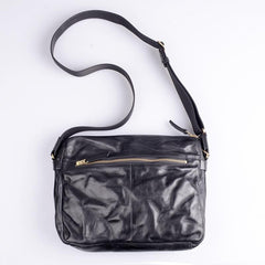 Handmade Black Wrinkled Leather Men Postman Bag Coffee Cool Courier Bag Messenger Bag One Shoulder Backpack For Men - imessengerbags
