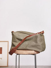 Canvas Cool Mens Green Side Bags Canvas Leather Messenger Bags Canvas Travel Courier Bag for Men