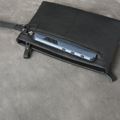 Black Leather Mens Multi Layer Business Clutch Wallet Wristlet Wallet For Men - imessengerbags