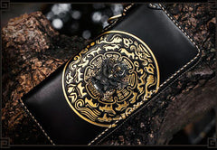 Handmade Leather Tibetan Mens Chain Biker Wallet Cool Leather Wallet Long Clutch Wallets for Men - imessengerbags