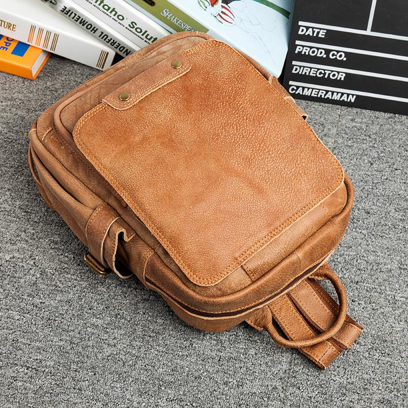 Brown Casual Mens Leather 12-inch Small Computer Backpacks Travel Backpack for men Brown Casual Mens Leather 12-inch Small Computer Backpacks Travel Backpack for men