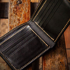 Handmade Leather Chinese Black&White Tooled Mens billfold Wallet Cool Leather Wallet Slim Wallet for Men - imessengerbags