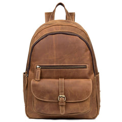 Fashion Brown Mens Leather 14-inch Large Laptop Backpacks Brown Travel Backpacks School Backpack for men - imessengerbags
