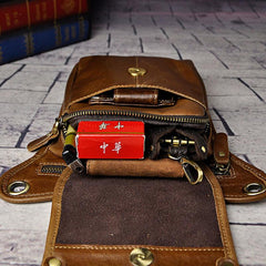 Mens Leather Biker Drop Leg Bag Waist Bag Belt Pouch Pack Side Bag for Men
