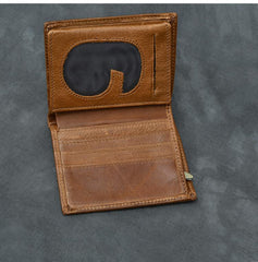 Brown Waxed Leather Mens Small Wallet billfold Trifold Card Wallet For Men - imessengerbags