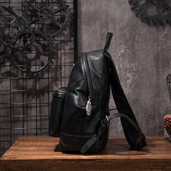 Cool Mens Black Leather School Backpack Travel Backpack Leather Hiking Backpack for Men - imessengerbags