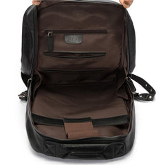 Black Leather Mens 14inch Laptop Backpack Backpacks School Backpack Travel Backpack for Men - imessengerbags