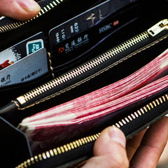 Handmade Leather Men Tooled Carp Cool Leather Wallet Long Phone Wallets for Men - imessengerbags