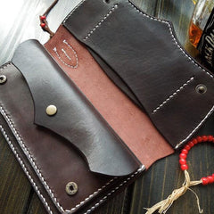 Handmade Leather Mens Clutch Wallet Cool Wallet Long Wallets Biker Chain Wallet for Men