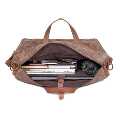 Mens Canvas Leather Briefcase Handbag Laptop Bag Business Bag for Men