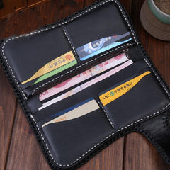 Handmade Mens Cool Tooled Zhong Kui demon Leather Chain Wallet Biker Trucker Wallet with Chain